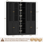 Cyclysio 80" Tall Pantry Cabinet Set of 3, Large Kitchen Storage Cabinet with Arched Glass Doors and Open Shelves, Black Kitchen Pantry with 3.15" Baseboard Cutout for Living Room, Dining Room