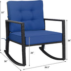Tangkula Wicker Rocking Chair, Outdoor Glider Rattan Rocker Chair with Heavy-Duty Steel Frame, Patio Wicker Furniture Seat with 5” Thick Cushion for Garden, Porch, Backyard, Poolside (1, Blue)