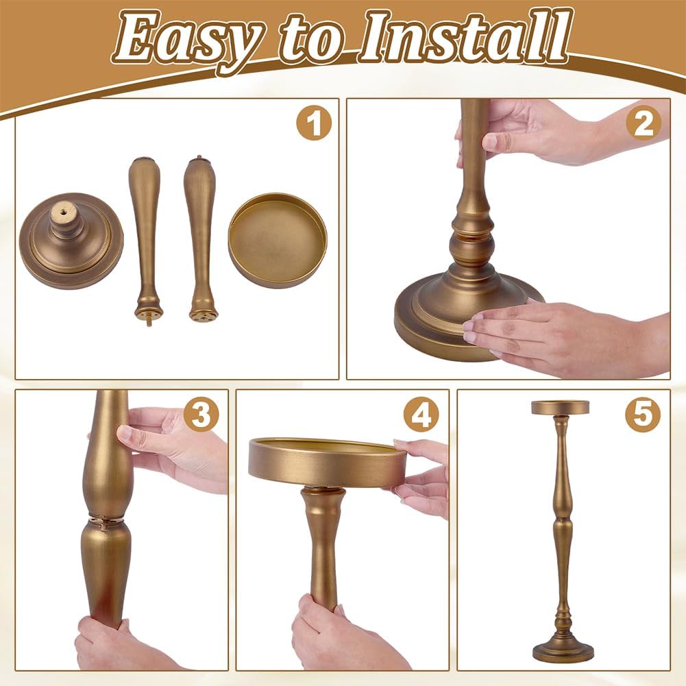 PH PandaHall 2 Set Martini Drink Table, 6.5"x26.5" Retro Pedestal Side Table Antique Bronze Small Round Side Table Cocktail Table Vintage Metal Candlestick Home Decor for Living Room Bedroom Bathroom