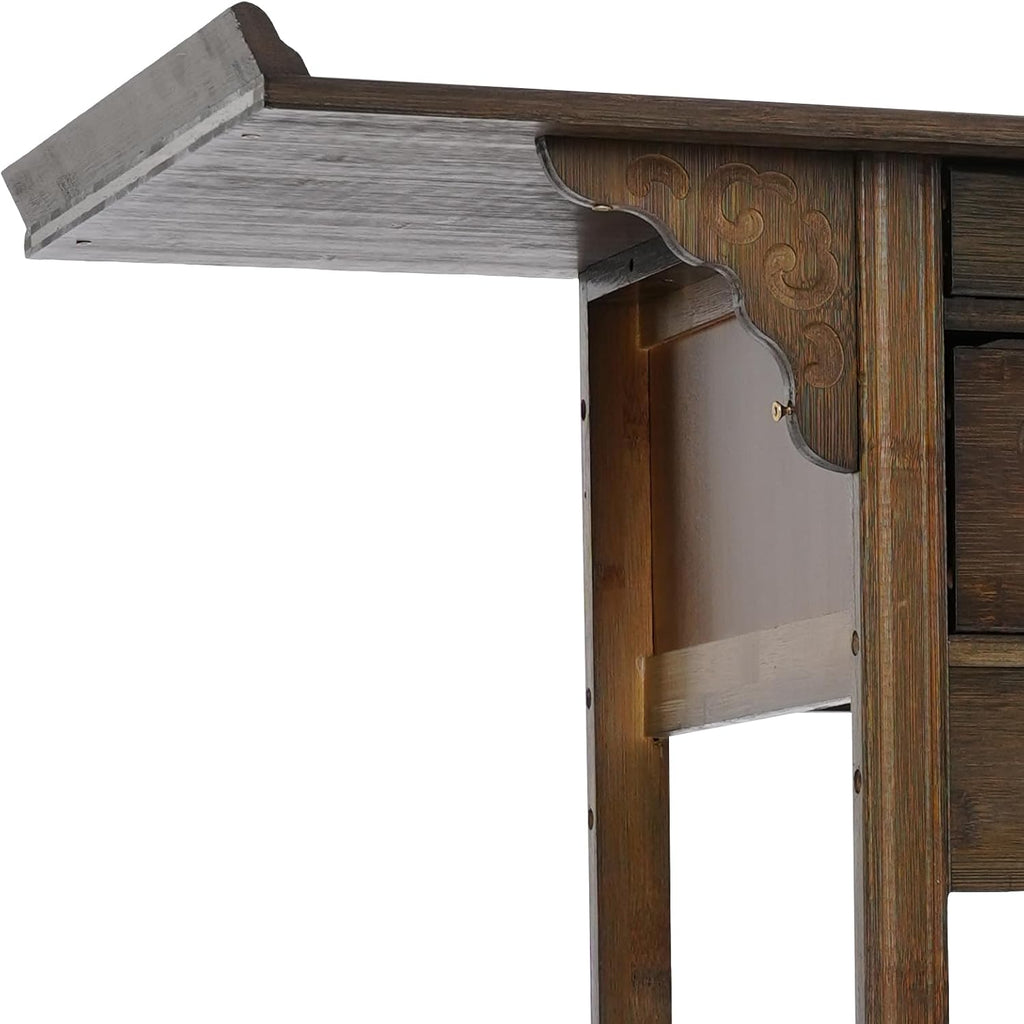 Free Standing Altar Table, Retro Chinese Meditation Table Bamboo Altar Table with Storage & Drawers Prayer Shrine Desk for Home Shrines Ancestral Halls Temples