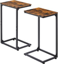 C-Shaped Tables,C Shaped End Table Set of 2-Rustic Brown Slide Under Sofa Side Tables with 22lbs Capacity, Space Saving TV Trays for Living Room, Bedroom & Small Spaces,Metal Frame Industrial