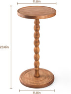 Round Side Table, Rubberwood Small Drink Table, Solid Wood Coffee Table with Pedestal Accent for Small Spaces in Living Room, Bedroom, Sofa Couch, Corners (Brown, Round)