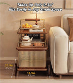 Solid Wood Mobile Side Table with Wheels, Rolling End Table with Storage Shelf, Vintage Couch Table for Living Room Bedroom Small Spaces