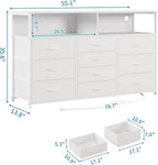 Unionly 55" W 10 Drawers Dresser with LED,Dresser tv Stand for Bedroom | TV stand dresser with LED light,charging station for 55,65 inch TV,Fabric Drawers Dresser with Open shelves for living room