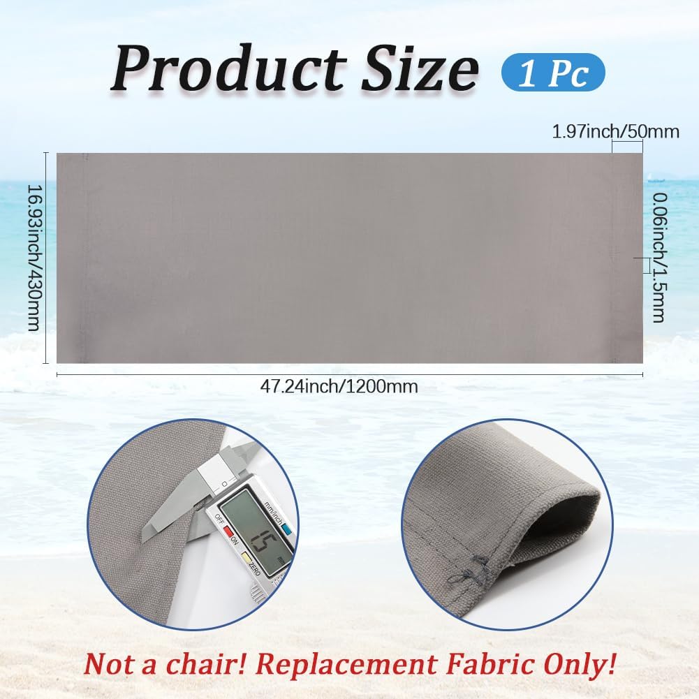 GORGECRAFT 120X43cm Beach Sling Chair Replacement Canvas Outdoor Lounge Chairs Covers Replacements Light Grey Portable Reclining Sling Chair Fabric for Sunbathing Garden Courtyard Relaxation
