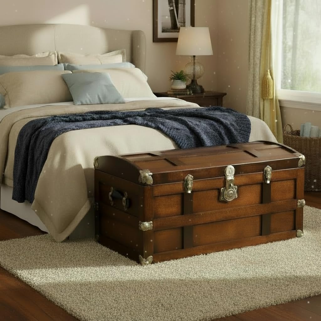 Steamer Trunk Hope Chest for Blankets, Amish Hand-Crafted in USA Maple, 36" Large Blanket Storage Trunks Bedroom Trunk or Blanket Trunk w/Cedar Tray & Brass Lock