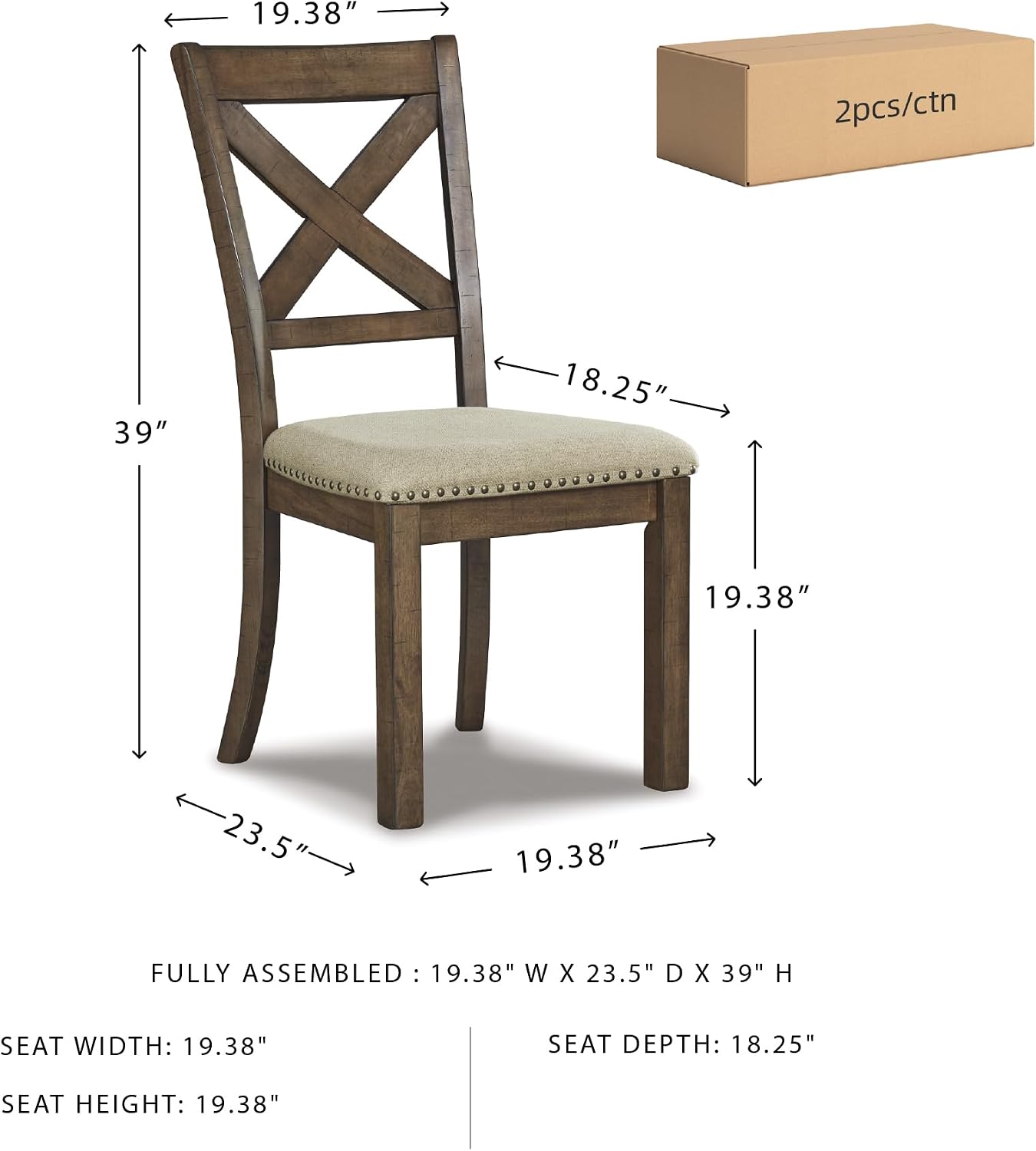 Signature Design by Ashley Moriville Modern Farmhouse 19" Upholstered Dining Room Chair, 2 Count, Brown