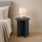 Black Round Side Table, Solid Rubber Wood Small End Table, 15.7" D | 19.7"H accent table for living room, bedroom, small spaces, sofa side or bedside; compact round top with stable cross base