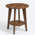Small Round Side Table-17.7" Cute End Table with 2-Tier Storage-Waterproof Low Nightstand for Kids Room,Nursery,Small Spaces,Plant Stand&Bean Bag(Walnut)