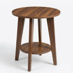 Small Round Side Table-17.7" Cute End Table with 2-Tier Storage-Waterproof Low Nightstand for Kids Room,Nursery,Small Spaces,Plant Stand&Bean Bag(Walnut)