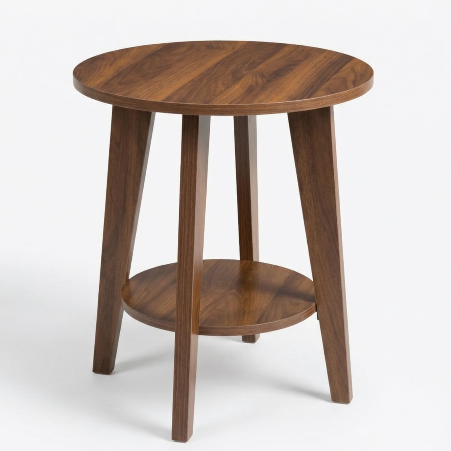 Small Round Side Table-17.7" Cute End Table with 2-Tier Storage-Waterproof Low Nightstand for Kids Room,Nursery,Small Spaces,Plant Stand&Bean Bag(Walnut)