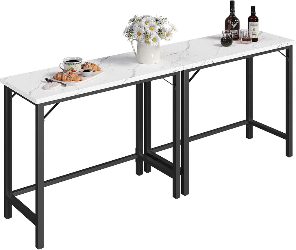 MAHANCRIS Narrow Bar Table, 63-Inch Pub Table for Dining Room, Counter Bar Tables with Sturdy Metal Frame, Connectable Bar Table, Multifunctional Console Table, Marble and Black BTHM1601