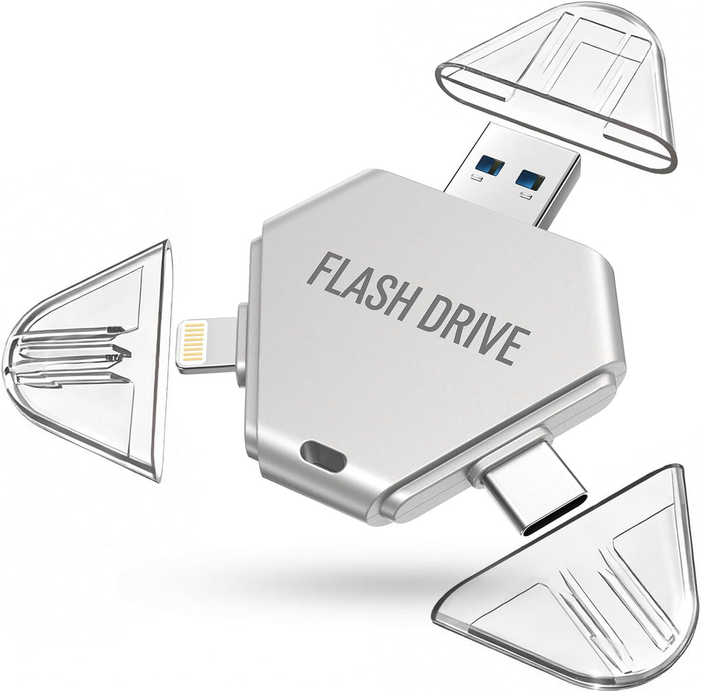 MFi Certified 512GB Flash Drive for iPhone, 3 in 1 Photo Stick with Lightning/Type-C/USB-A, Photo Stick for iPad Android Mac PC, for Photos Videos and File Backup,Available Space: ~484GB,Silver