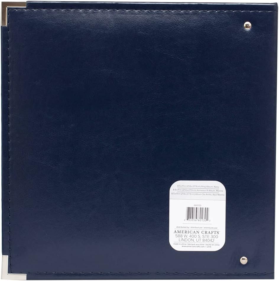 We R Memory Keepers 8.5x11 Navy Photo Album, Protect Memories and Photos, Soft, Acid-free Faux Leather, Classy Decorative Spine Label, Snag-free Rings, Includes 5 Page Protectors