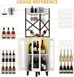 COCO DESIGN Corner Wine Cabinet with Lockable Glass Door & LED Light, 4-Tier Liquor Bar Unit, Modern Farmhouse Home Bar for Kitchen/Dining Room/Living Room, 2 Glass Display Trays & 2 Wine Racks, White