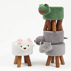 BABYCE Footstool Shoe Changing Stool Animal Shaped Ottoman,upholstered Tray Ride-on Footrest Stool Solid Wood Padded Seat Bench Storage Footstool