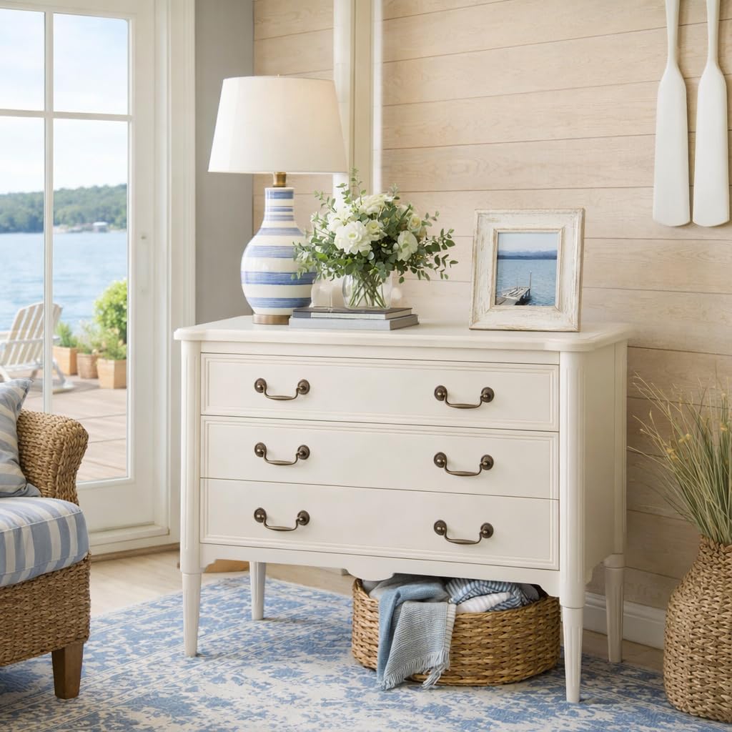 Design House Oxford Chest with Drawers, Antique White, 31.5 in H x 35.4 in W x 19.7 in D, 228353-AWT