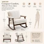 Nursery Rocking Chair, Compact Upholstered Rocker with Solid Wood Legs, Cozy Nursing Glider Chair for Mom, Small Space Chair for Nursery, Bedroom，White