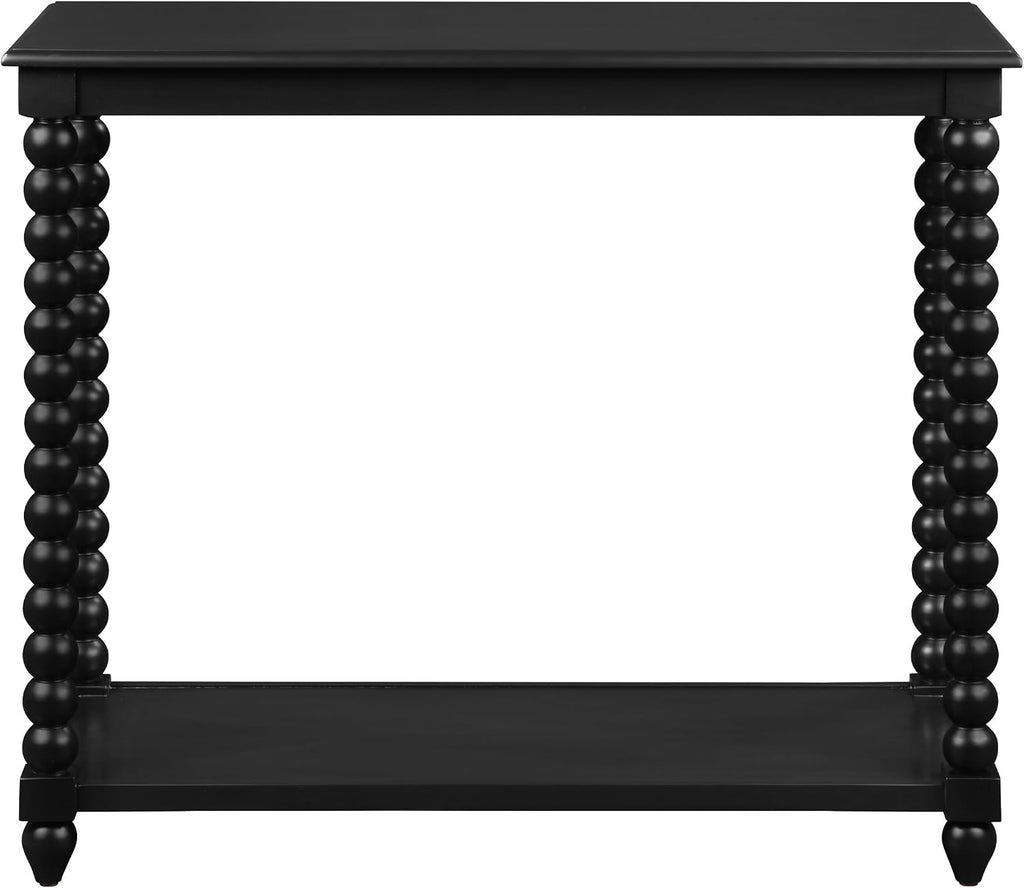 OSP Home Furnishings Elise Cottage Style Table with Spindle Legs, Open Storage Shelf, Foyer Table, Black Finish