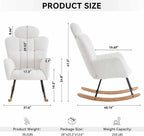 Nursery Rocking Chair - Teddy Fabric Upholstered Glider Rocking Chair with High Backrest & Pillow for Living Room & Bedroom - Easy Assembly Wood/Metal Base (Ivory)