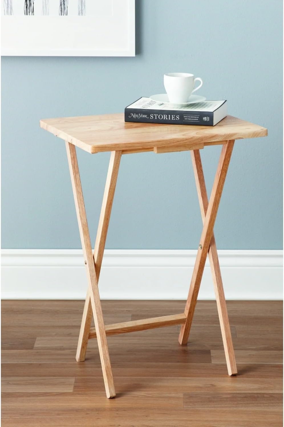 Rubberwood Folding Tray Table, Natural, 19" x 14.5" x 26"