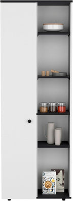 Compact 67" Kitchen Storage Cabinet, 10 Shelves, White & Black, Pantry Organizer