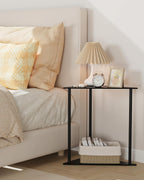 Yawinhe Metal Side Table,Triangle End Table with 2-Tier Storage Shelves,Triangular Nightstand Bedside Table for Small Spaces,Small Triangle Coffee Table for Living Rooms,Bedrooms,Black, SZJ202B-1