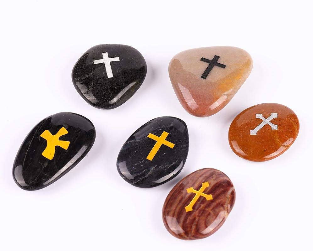 ROCKIMPACT 100PCS Cross Engraved Rocks Inspirational Stones Clinging Cross Heavenly Blessings Gifts Faith Stones Novelty Gratitude Rocks Healing Prayer Stones Encouragement Rocks Wholesale, 2"-3" ea