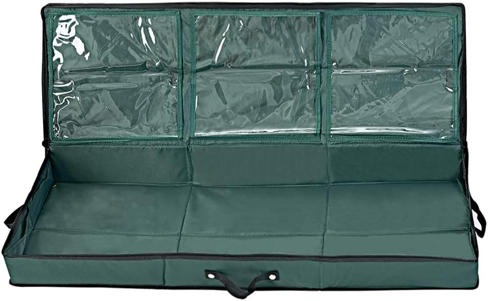 Primode Wrapping Paper Storage Container | Gift Wrap Organizer Under Bed | 41”x14”x6” | Box Holder for 18-24 Rolls Up to 40” | 600D Oxford Material | Pockets for Ribbon, Bows, and Accessories (Green)