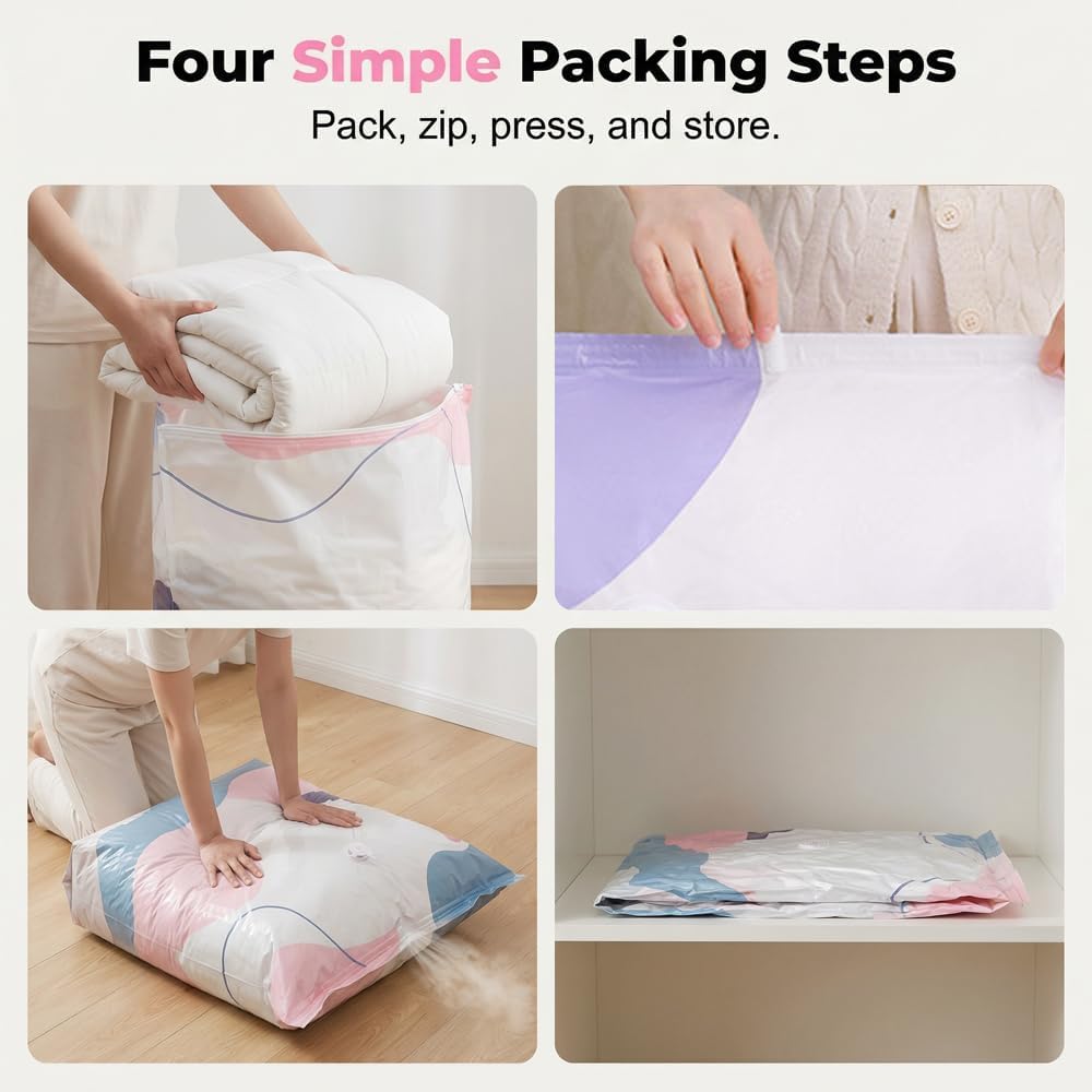No-Pump Vacuum Storage Bags, Cube Compression Space Saver Bags, Upgrade Large Storage Compression Bags Press & Seal, For Clothes,Bedding Comforters, Blankets (5PCS, Large)