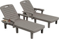 UDPATIO Resin Outdoor Lounge Chair with Armrest Set of 2, 5-Position Adjustable Patio Chaise Chairs, Waterproof Heavy Duty Pool Reclining for Beach, Lawn, Garden, and Deck，Resin A Grey