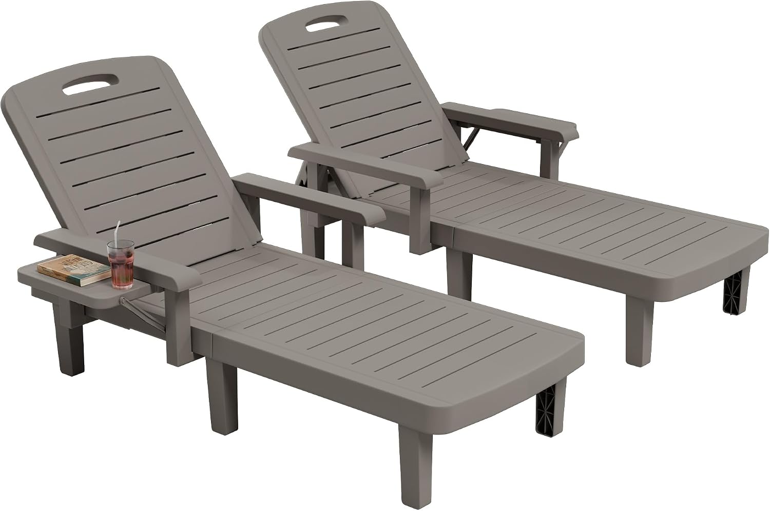 UDPATIO Resin Outdoor Lounge Chair with Armrest Set of 2, 5-Position Adjustable Patio Chaise Chairs, Waterproof Heavy Duty Pool Reclining for Beach, Lawn, Garden, and Deck，Resin A Grey