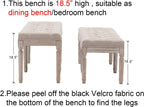 Kmax 45.3" Upholstered Dining Room Bench, Rustic Living Room Ottoman Bench with Carved Pattern & Rustic White Brushed Rubber Wood Legs, Beige