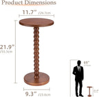 Solid Wood Round Side Table, Rustic Pedestal Drink Table for Small Spaces, Accent Nightstand Table for Living Room, Bedroom, Corners, and Office, Brown