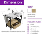 36" Bathroom Console Sink with Metal Legs, Bathroom Vanity with White Sink, Storage Drawer and Metal Basket, Utility Sink for Hotel, Laundry Room, Garage, Basement