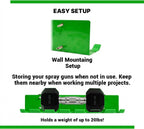 LAUCO Omni Tool Wall Mounted Paint Spray Gun Holder Holds 7 Guns without Cups or 4 with Cups, Heavy Duty Screw Mount Rack, Stable Scratch-Free Design, Green, 1 Pack