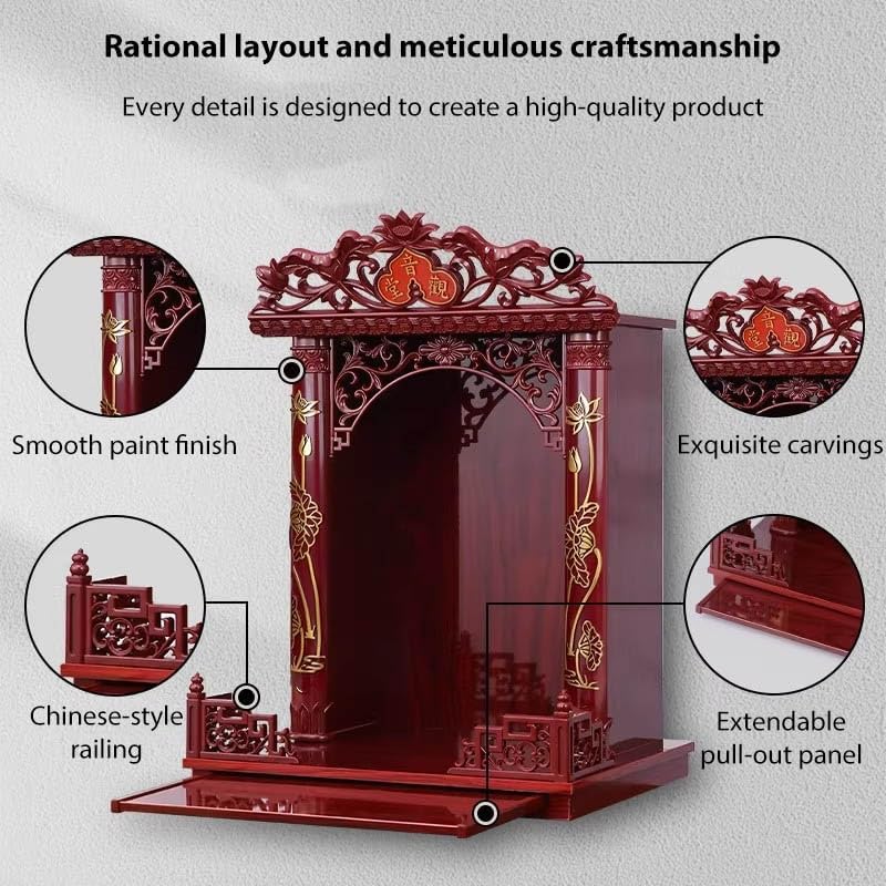 Wall Altar Shelf with Pull-Out Panel for Incense Offerings,Wall-Mounted Solid Wood Buddhist Shrine Altar Table for Meditation and Prayer(45 * 34 * 63.5cm/17.7 * 13.3 * 25in)