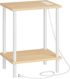 HOOBRO Side Table with Charging Station, End Table with USB Port and Outlet, Nightstand with 2-Layer Storage Shelves for Small Spaces, Living Room, Bedroom, Stable Frame, Natural and White WN09UBZ01