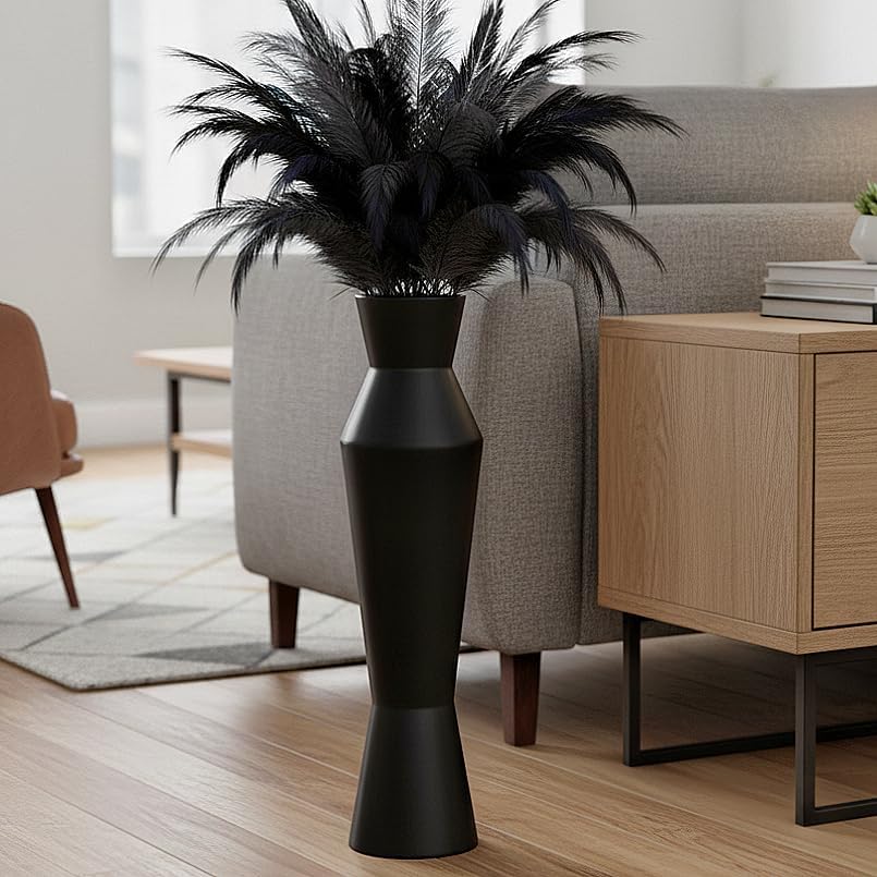 Tall Floor Vase, 23.6in Tall Modern Vase with Weighted Base - Matte Black Resin Vases for Dried Pampas Grass, Faux Flowers, Feathers & Home Decor