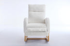 Modern Teddy Fabric Rocking Chair with Footstool, Nursery Rocker with Storage Pocket, High Back Wooden Base, 35-49 inch Length (Ivory, B)