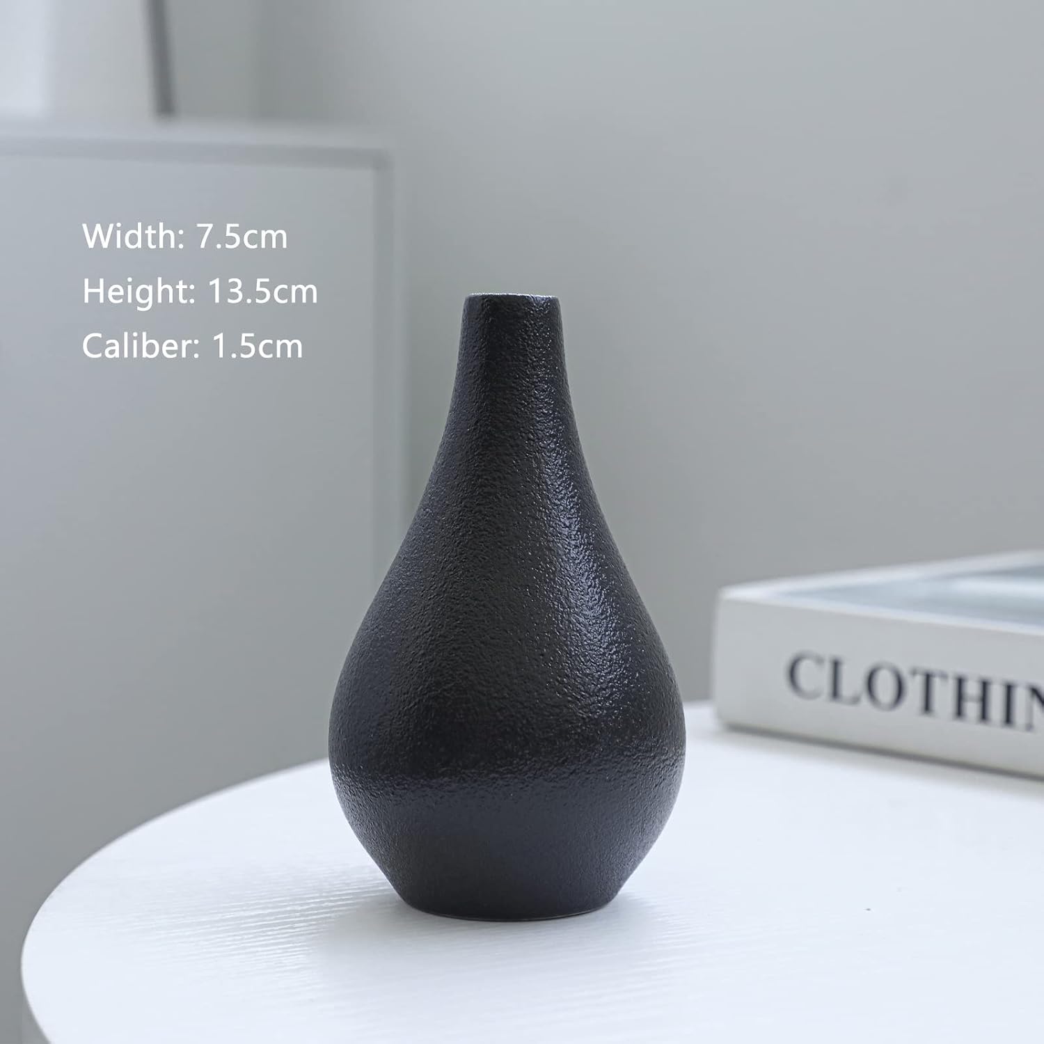 Black Ceramic Vase Set of 5 - Small Bud Vases for Flowers, Mini Decorative Vases for Rustic Weddings & Home Decor | Assorted Floral Arrangement Centerpieces for Table, Cabinet, Living Room & Entryway