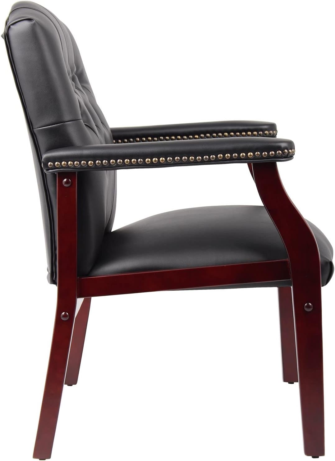 Leather Office Reception Guest Chairs, Ergonomic Office Executive Side Chair, Mid-Back Waiting Room Conference Office Guest Lobby Chairs with Padded Seat and Arms,No Wheels,1 PC(Black)