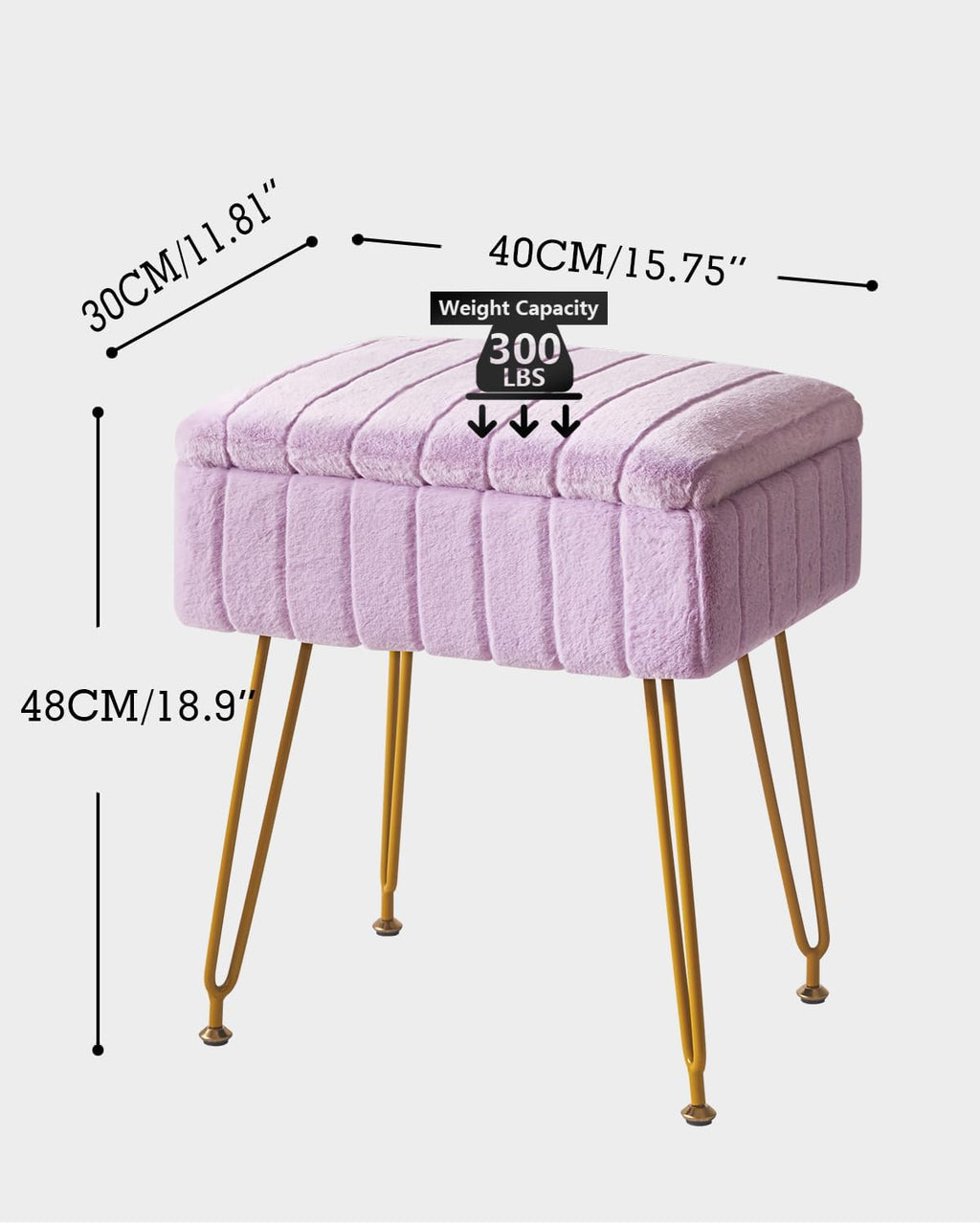 IBUYKE Stool Chair with Storage Space, Footrest Footstool Ottoman, Small Side Table, with 4 Metal Legs, with Anti-Slip Feet, for Makeup Room, Bedroom, Purple LG-50V