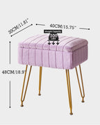 IBUYKE Stool Chair with Storage Space, Footrest Footstool Ottoman, Small Side Table, with 4 Metal Legs, with Anti-Slip Feet, for Makeup Room, Bedroom, Purple LG-50V