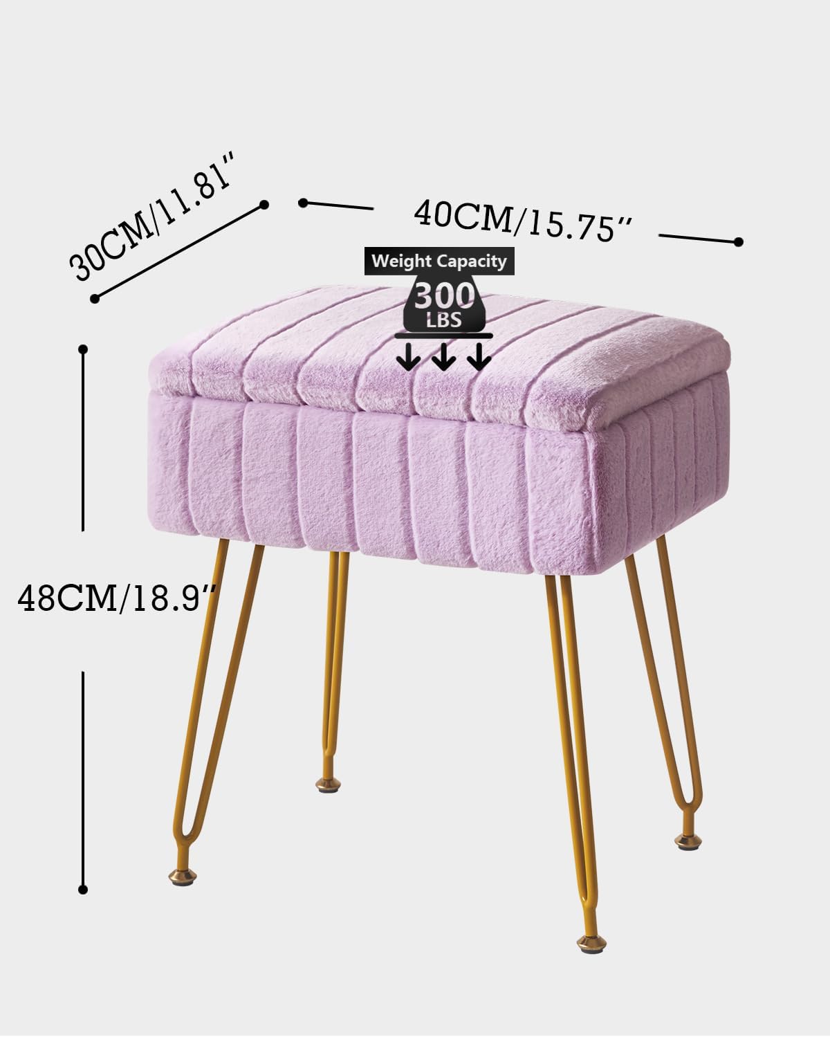 IBUYKE Stool Chair with Storage Space, Footrest Footstool Ottoman, Small Side Table, with 4 Metal Legs, with Anti-Slip Feet, for Makeup Room, Bedroom, Purple LG-50V