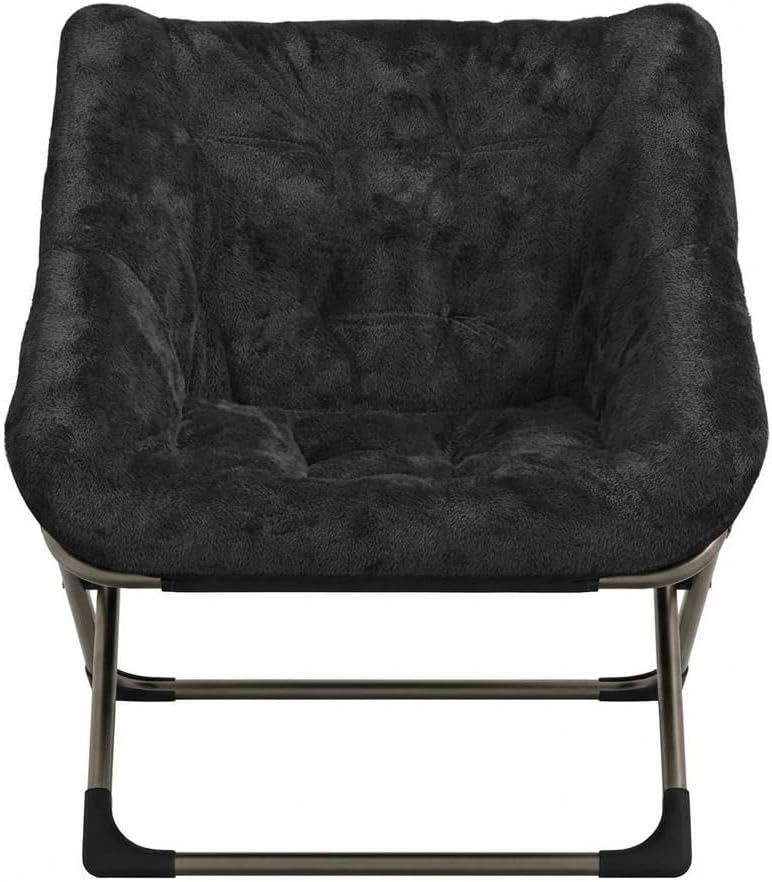 Collapsible Saucer Chair for Adults – Soft Faux Fur, Metal Frame, 300 Lbs Capacity, No Assembly Needed – for Bedroom, Living Room, Dorm or Apartment