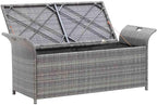 Poly Rattan Patio Storage Bench with Cushion Gray, 54.3 Inch Waterproof PE Storage Bench for Outdoor Use, Large Space with Removable Polyester Cover