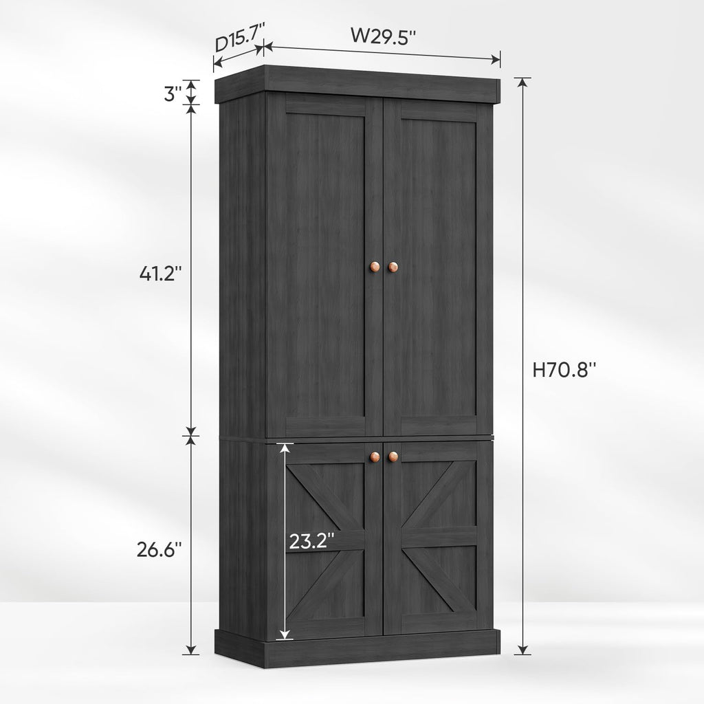 Vyre 70.8" Tall Kitchen Pantry Cabinet with Doors, Farmhouse Modular Storage Cabinet with 4-Tier Adjustable Shelves, Large Storage Cabinet for Kitchen or Living Room, Set of 2, Black