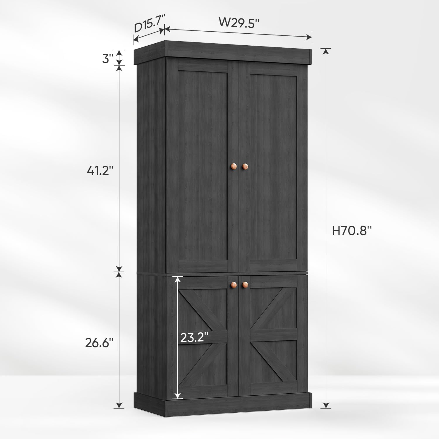 Vyre 70.8" Tall Kitchen Pantry Cabinet with Doors, Farmhouse Modular Storage Cabinet with 4-Tier Adjustable Shelves, Large Storage Cabinet for Kitchen or Living Room, Set of 2, Black