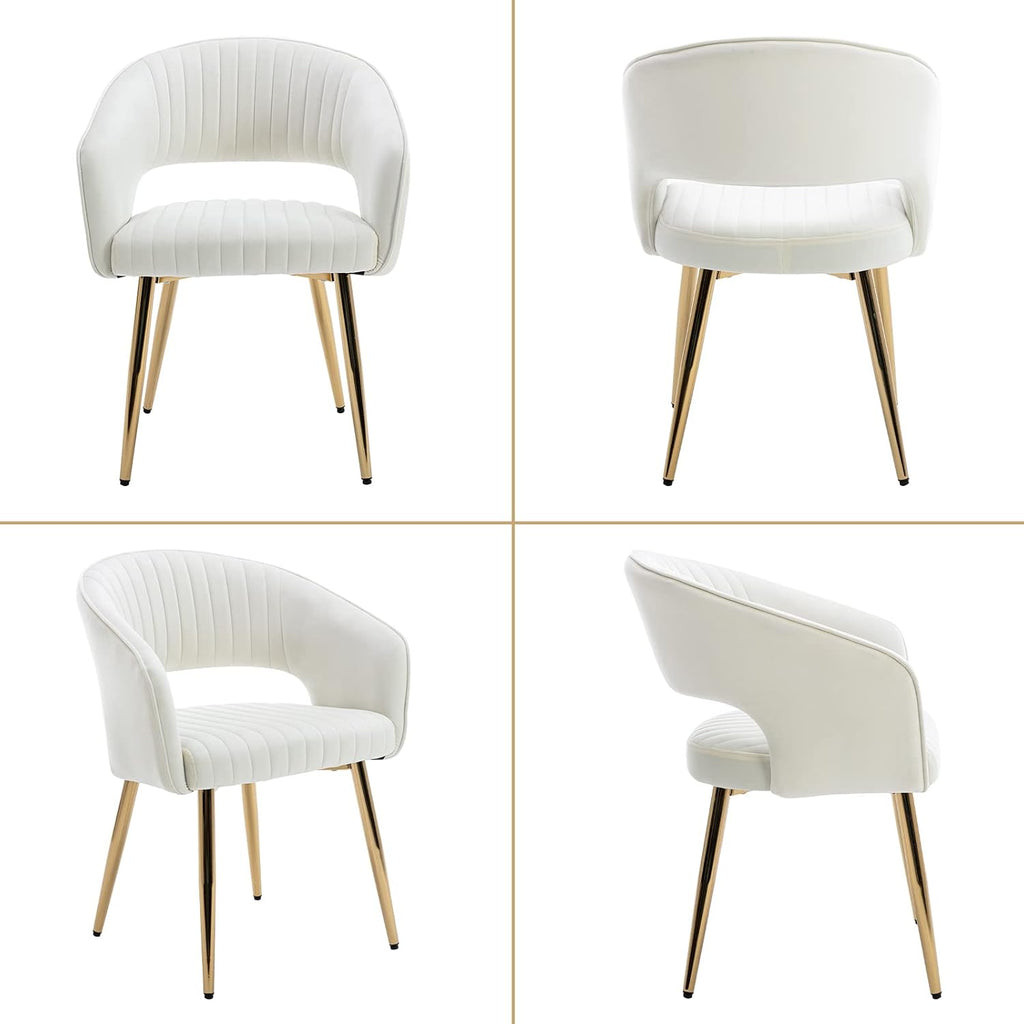 Velvet Dining Chairs Set of 4, Upholstered Dining Room Chairs with Gold Metal Legs, Modern Accent Kitchen Chairs with Curved Backrest for Living Room, Beige